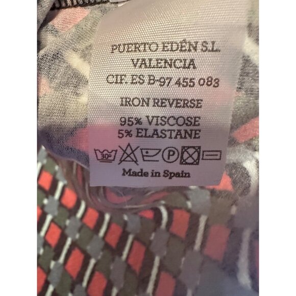 Siyu Womens Geometric Print Long Sleeve Top In Red/Green/Gray Viscose Blend US 4 - Picture 7 of 7